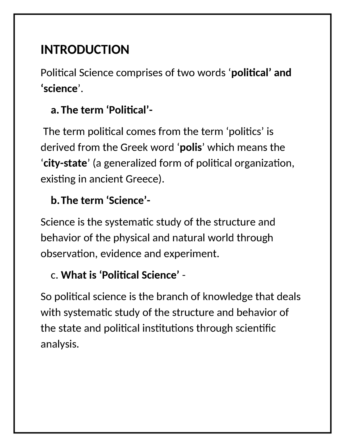 Defintion Of Political Science - Introduction Political Science 