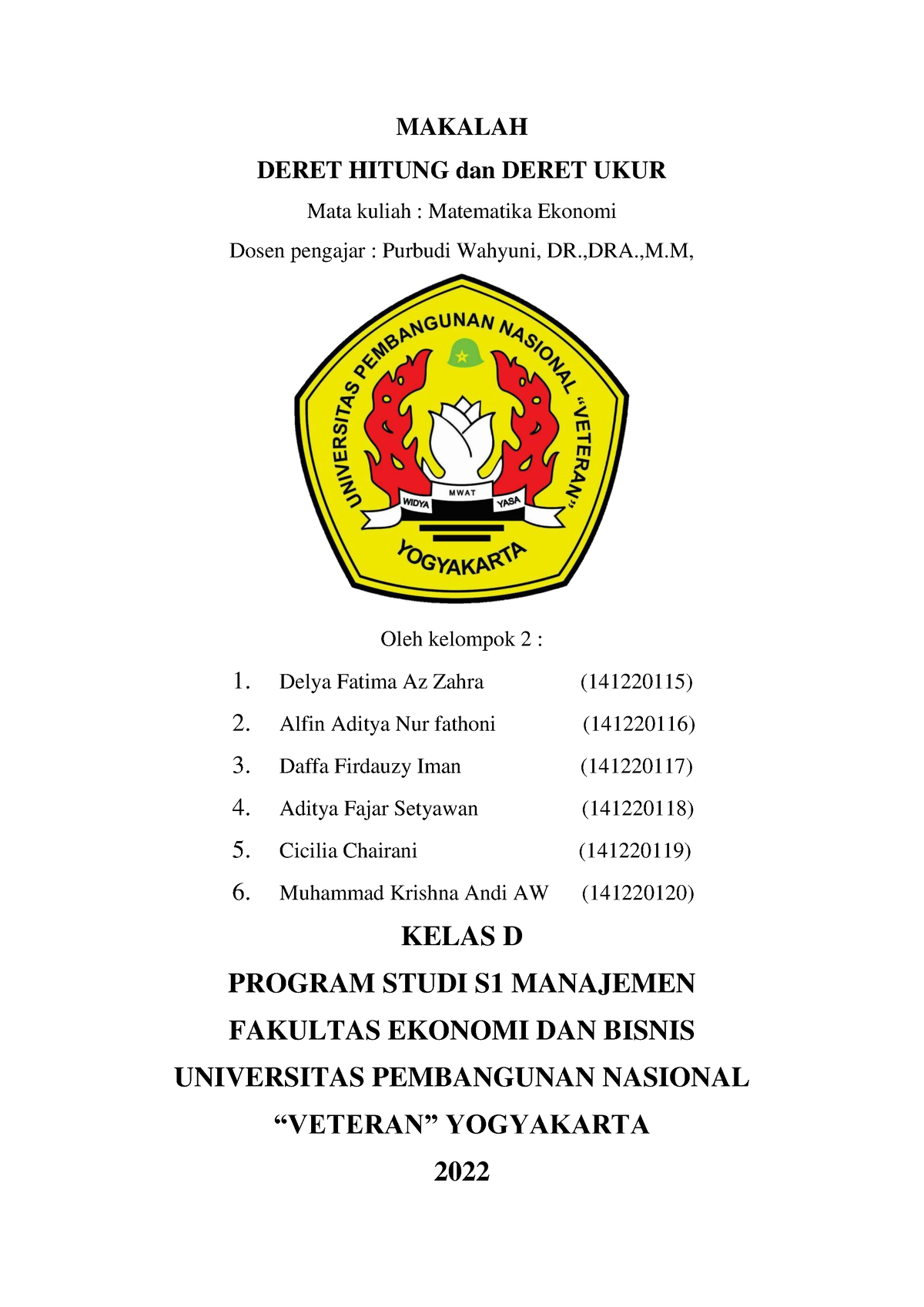 Matematika Ekonomi Deret - MAKALAH DERET HITUNG Dan DERET UKUR Mata ...