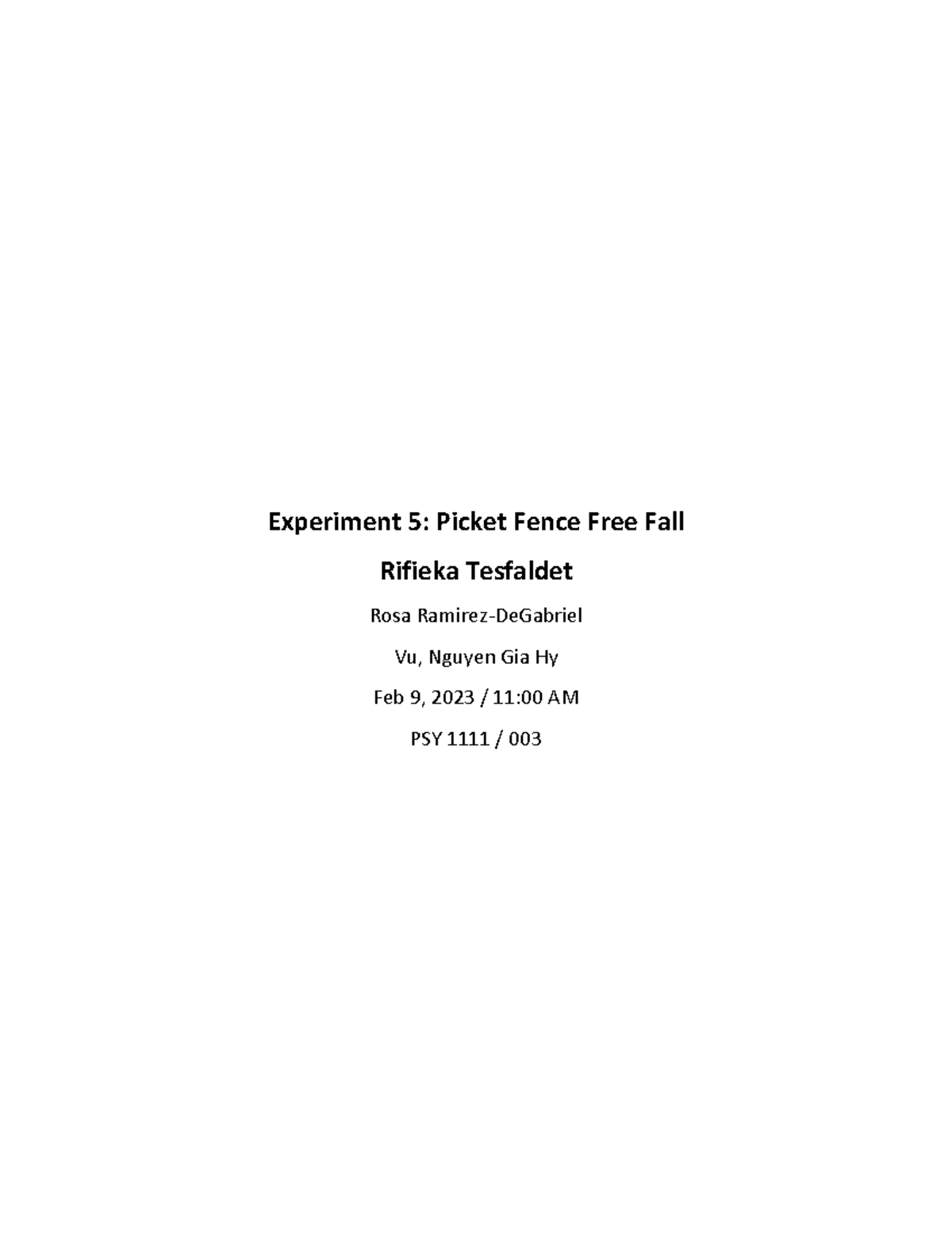 Picket fence lab report Experiment 5 Picket Fence Free Fall Rifieka