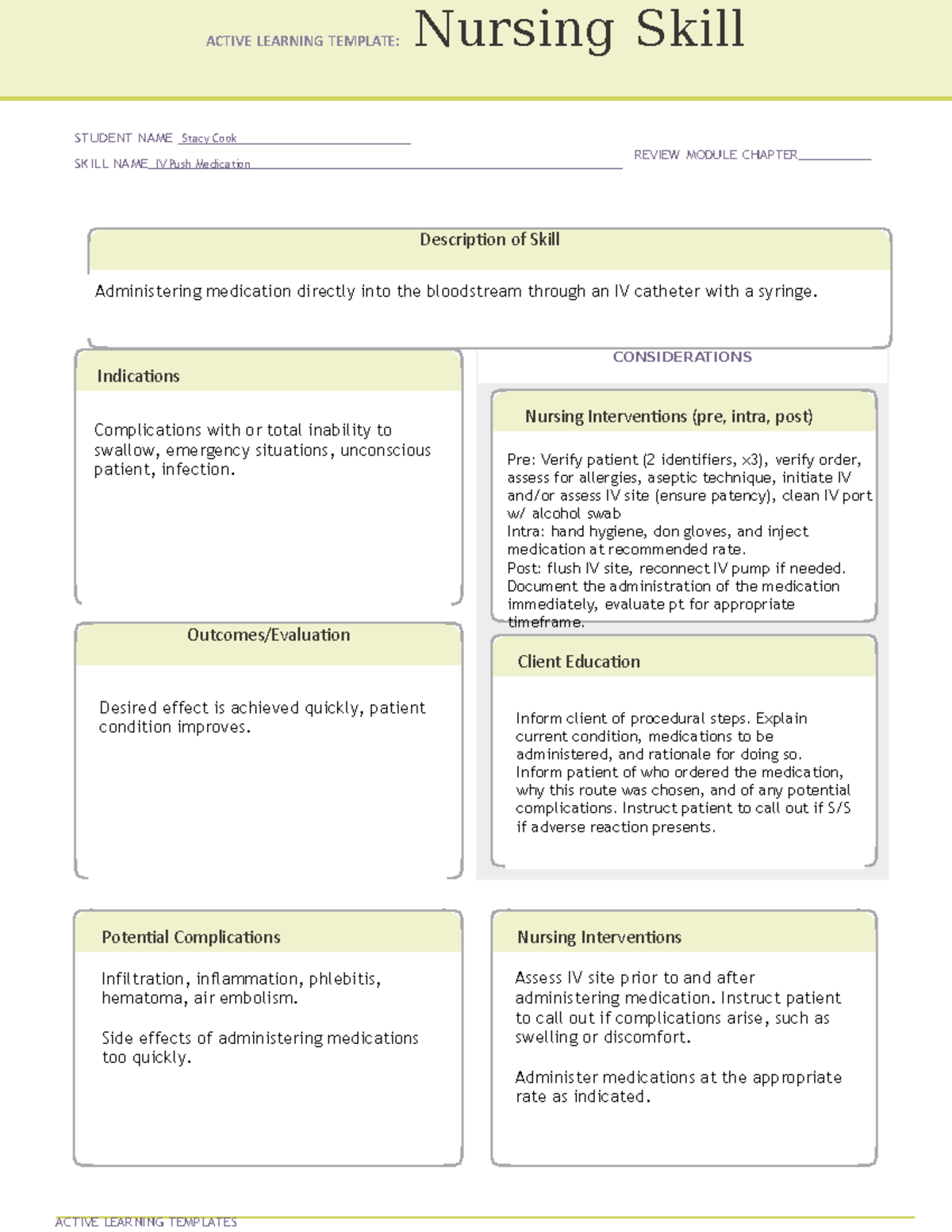 ATI Nursing Skill- IV Push Med - ACTIVE LEARNING TEMPLATE: Nursing ...