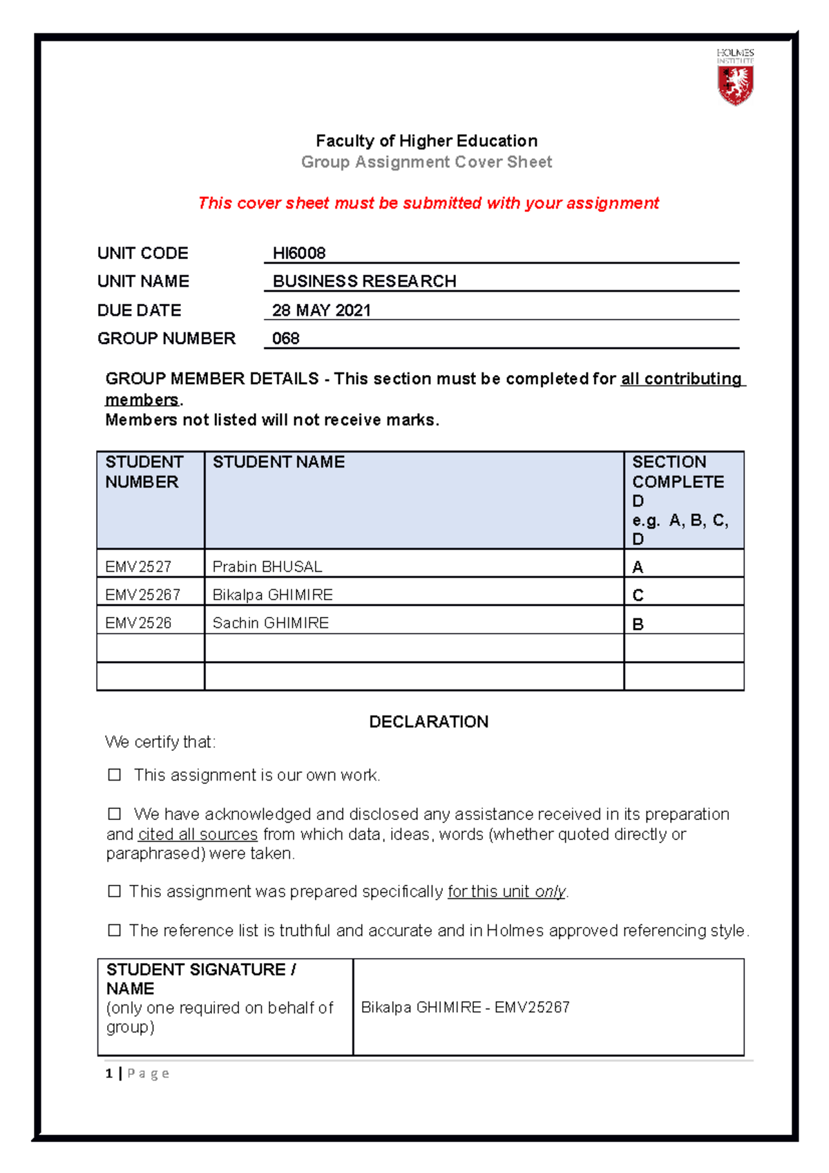 advanced business research methods assignment