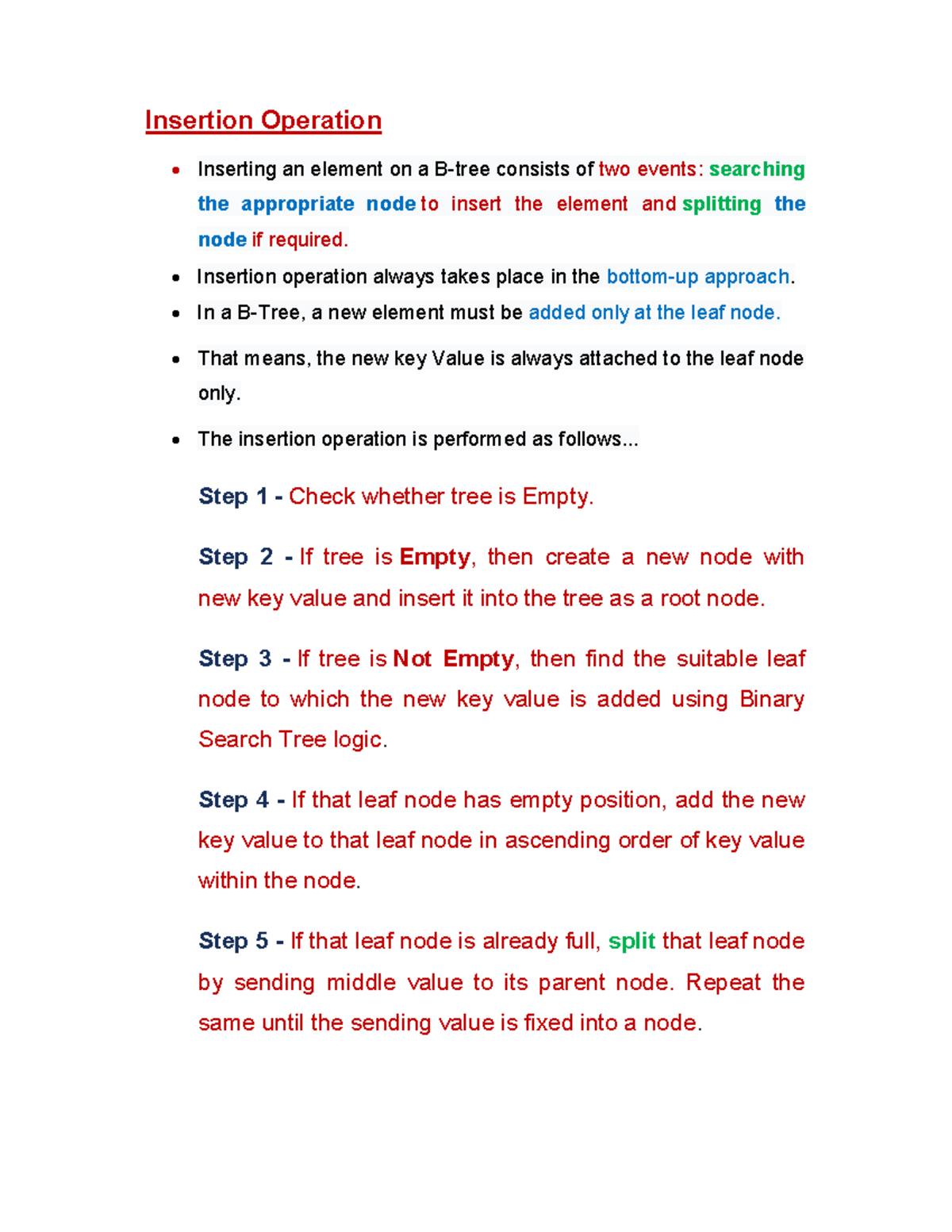 B tree insertion - it is lecture note of topic in data structure for ...