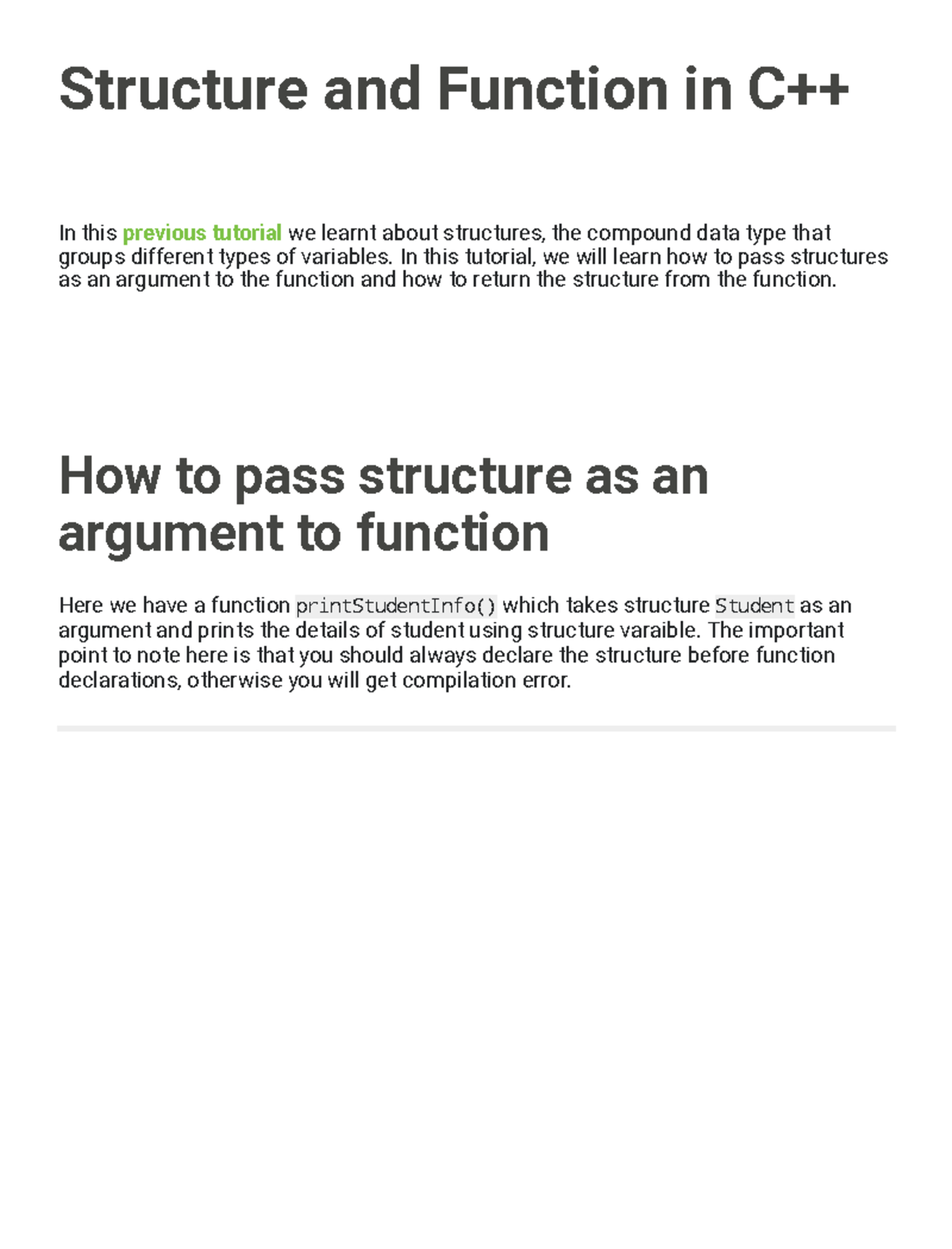 Structure Of C++ - Structure and Function in C++ In this previous ...
