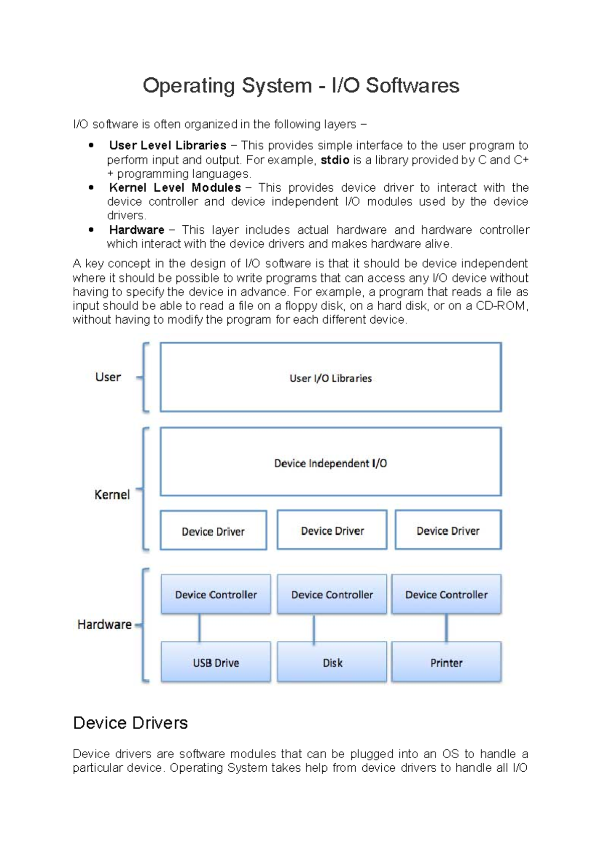 Operating System I O Software - Operating System - I/O Softwares I/O ...