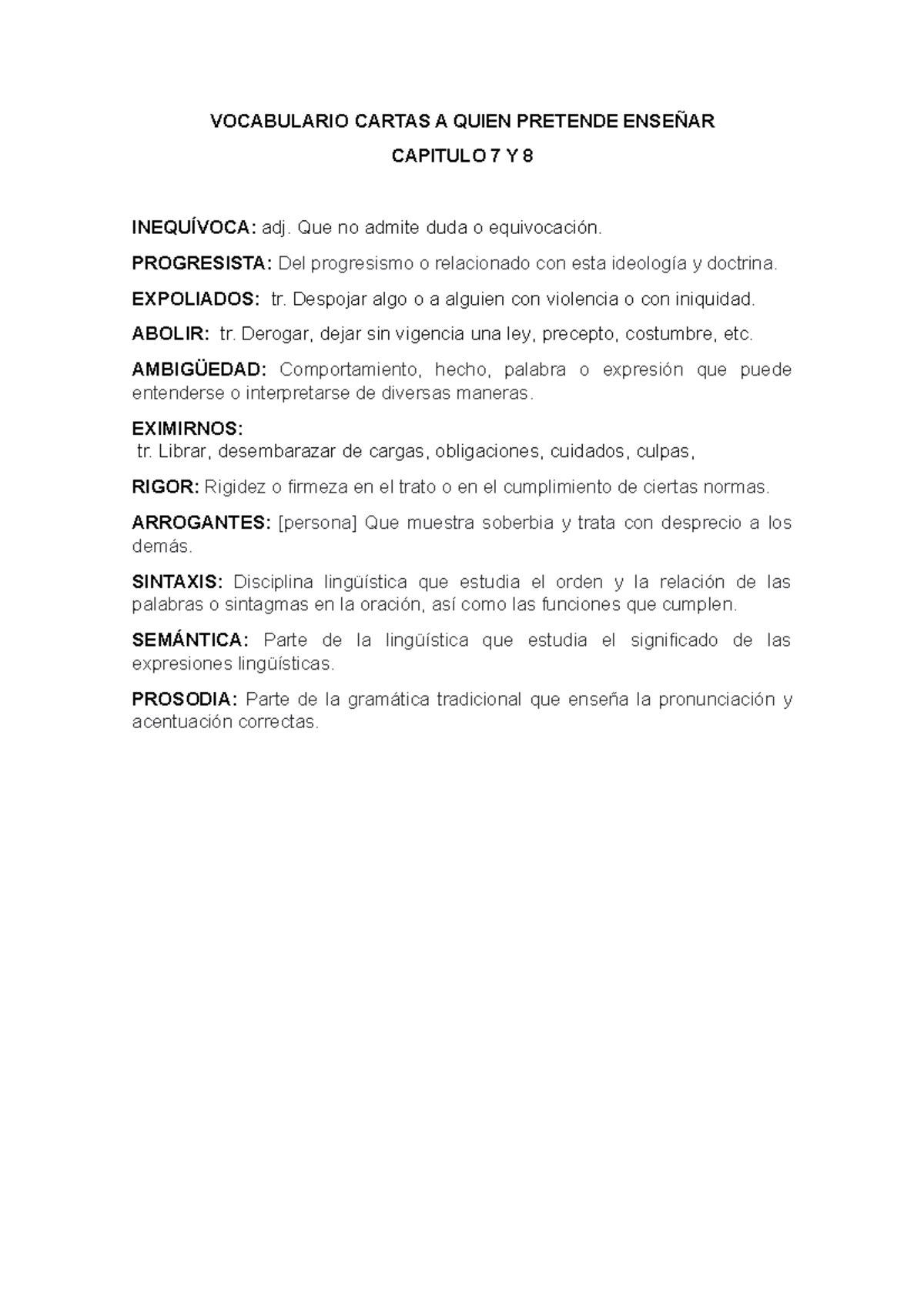 Vocabulario Cartas A Quien Pretende Enseñar - VOCABULARIO CARTAS A ...