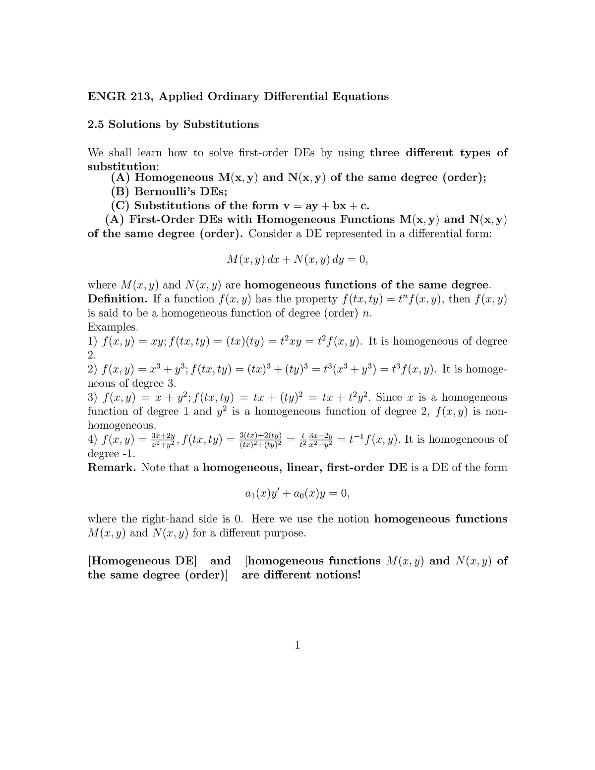 Section 2 5 Solutions By Substitution Homogeneous M And N Bernoulli Des Linear Substutions Studocu