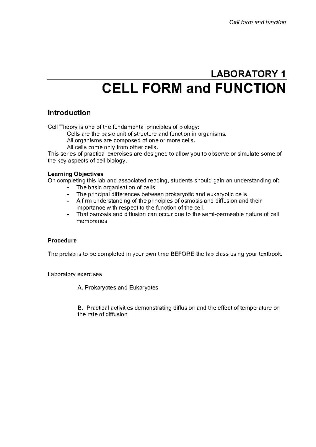 L1 Cells 2023 - practice - LABORATORY 1 CELL FORM and FUNCTION ...