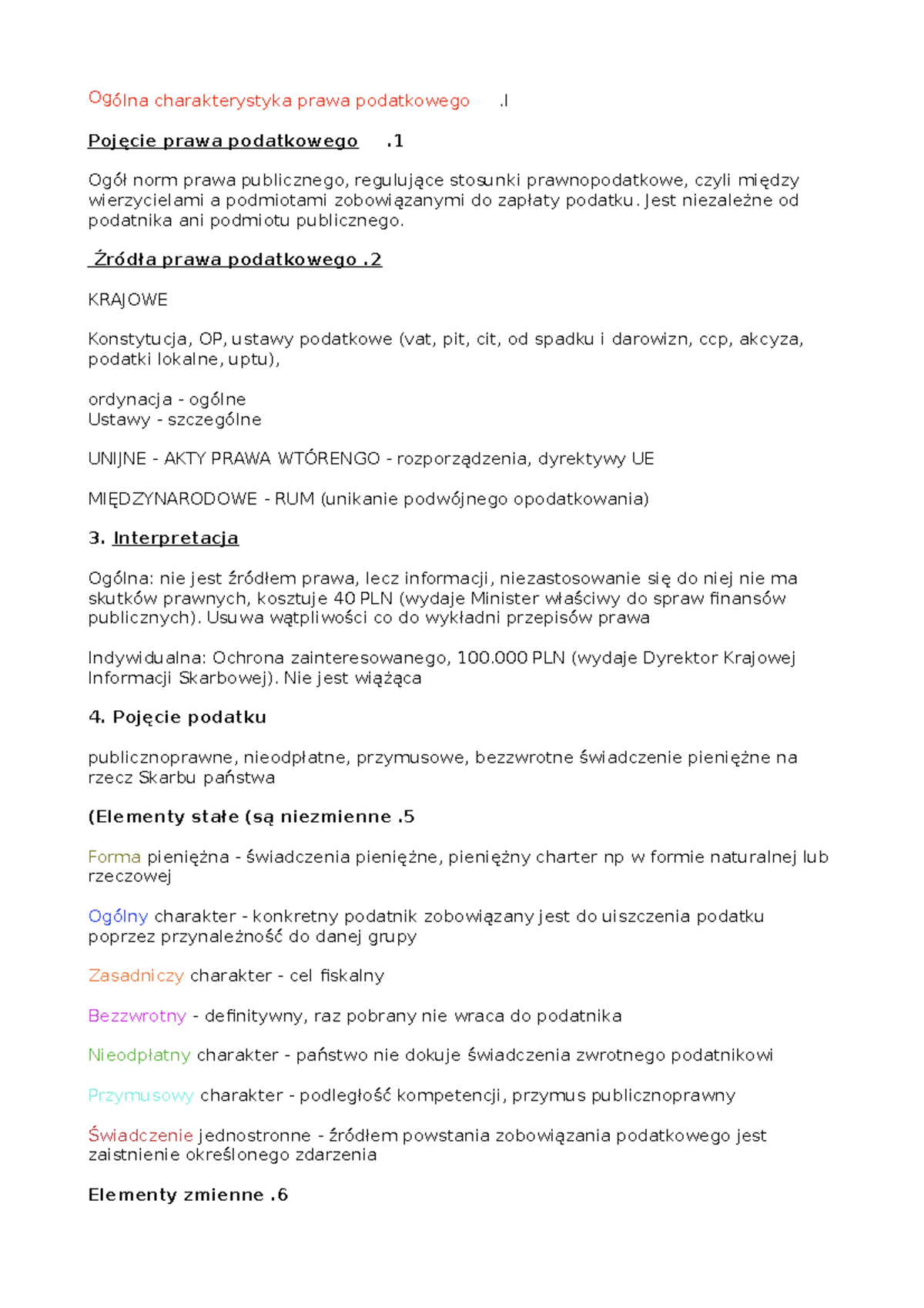 Zagadnienie egzaminacyjne z prawa podatkowego - .I Og ólna