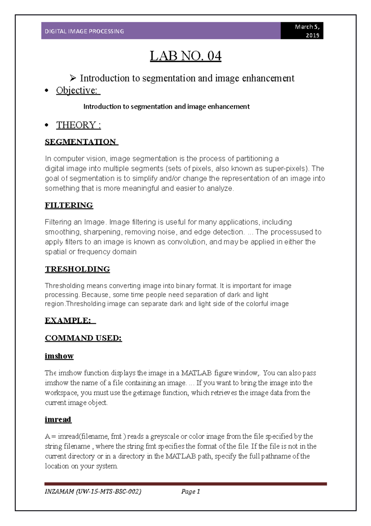 LAB NO 4 - we want to preparation for the exam - March 5, 2019 DIGITAL ...