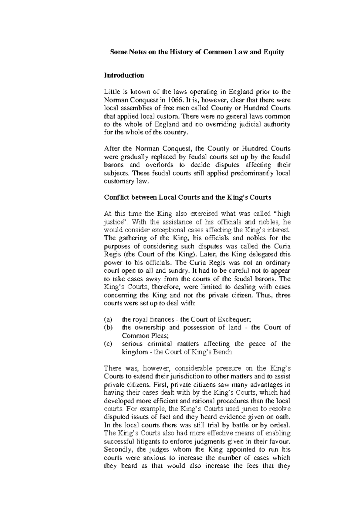 History of Common Law and Equity - Some Notes on the History of Common ...