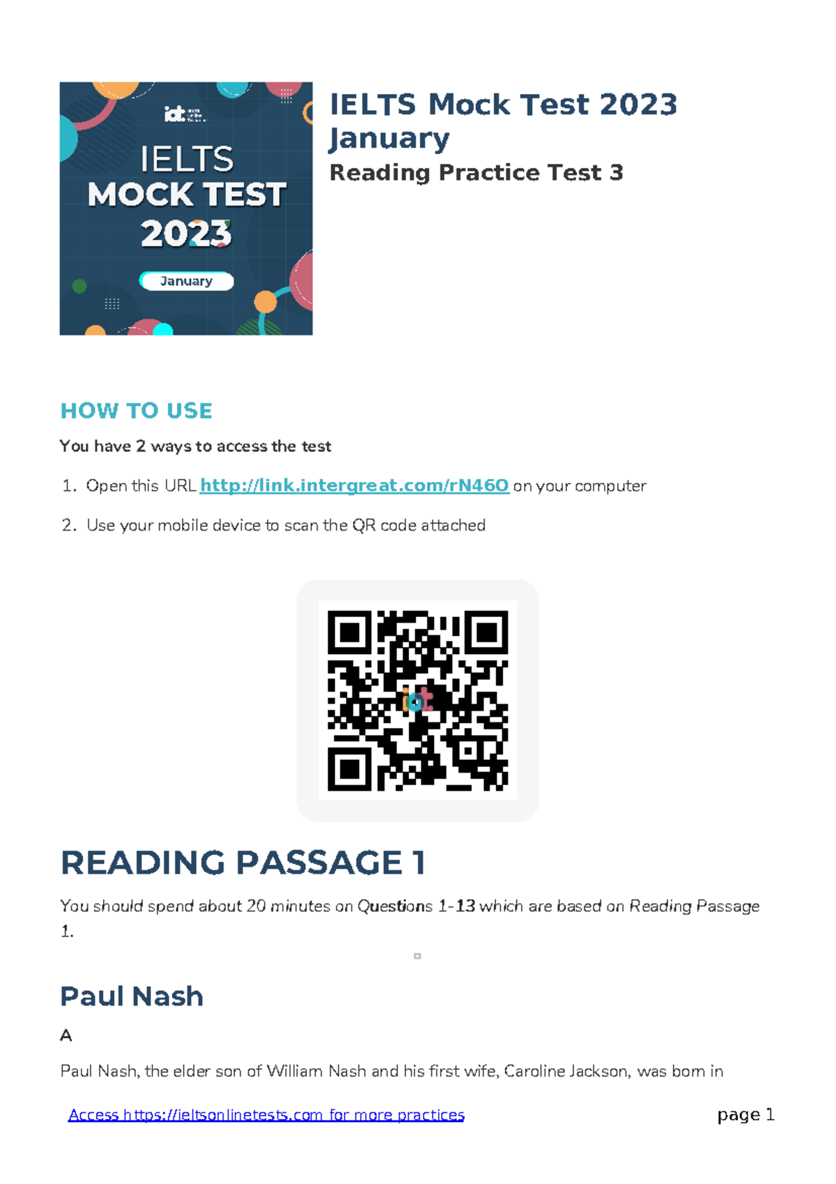 Reading 3 - dfgdfgdfgdfg - IELTS Mock Test 2023 January Reading Practice  Test 3 HOW TO USE You have - Studocu