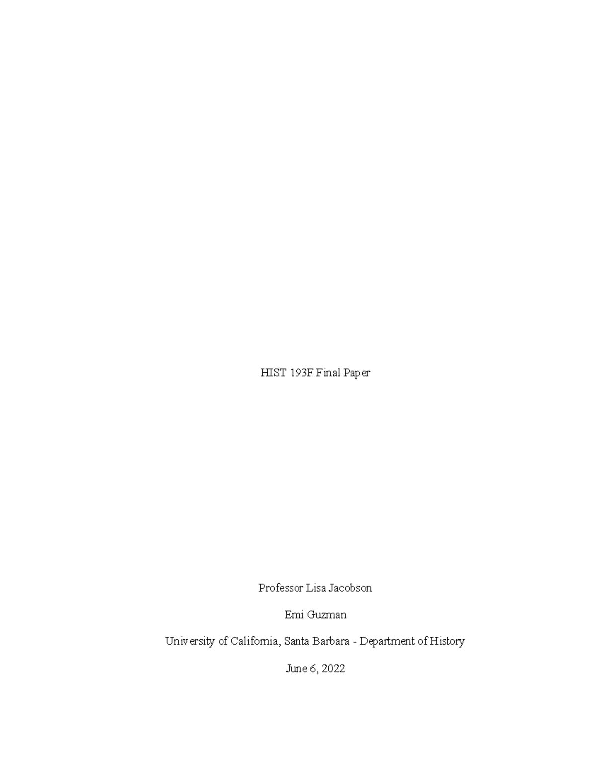 HIST 193F Final Paper - During the late 19th century, hunger began to ...