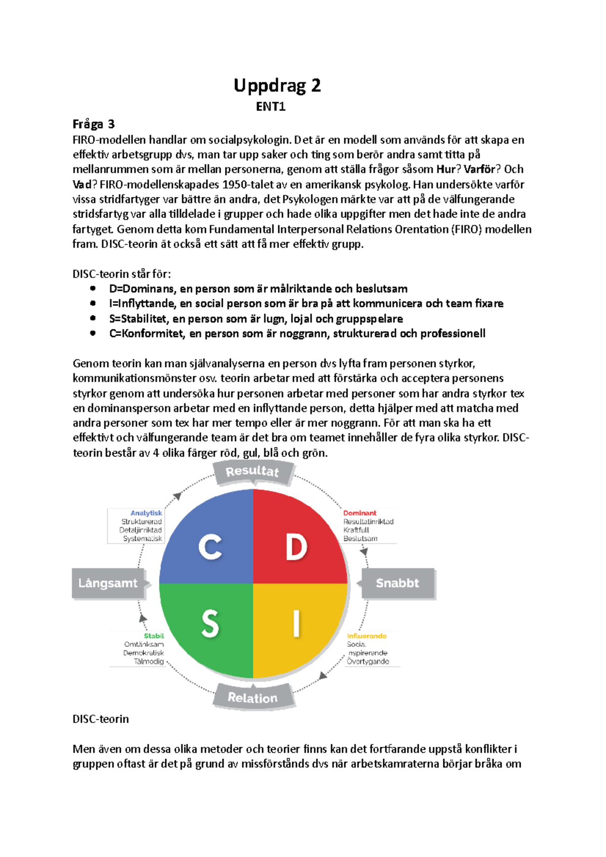 Uppdrag 2 ENT 3 - Fick A/B På Den - Uppdrag 2 ENT Fråga 3 FIRO-modellen ...