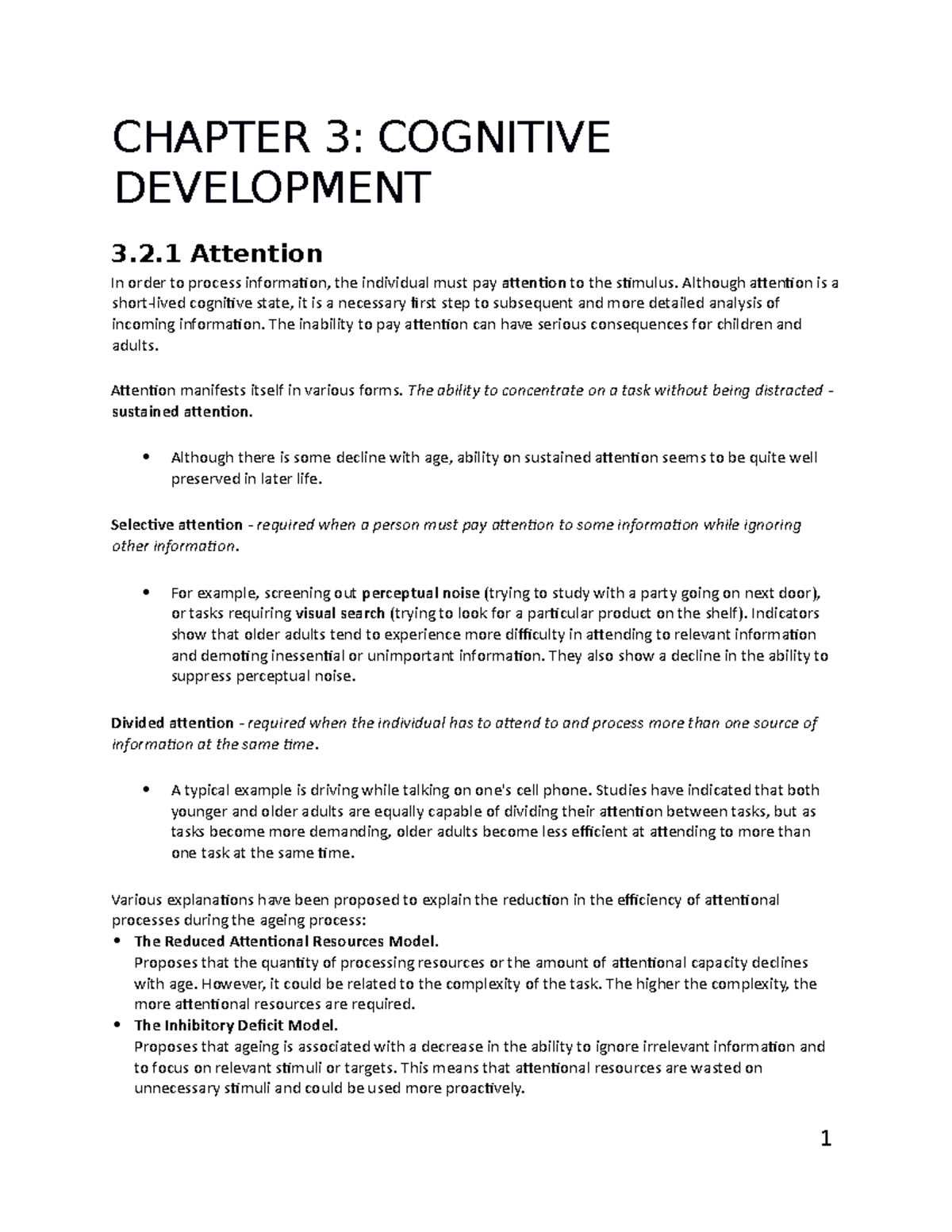 Chapter 3 - Cognitive Development - CHAPTER 3: COGNITIVE DEVELOPMENT 3. ...