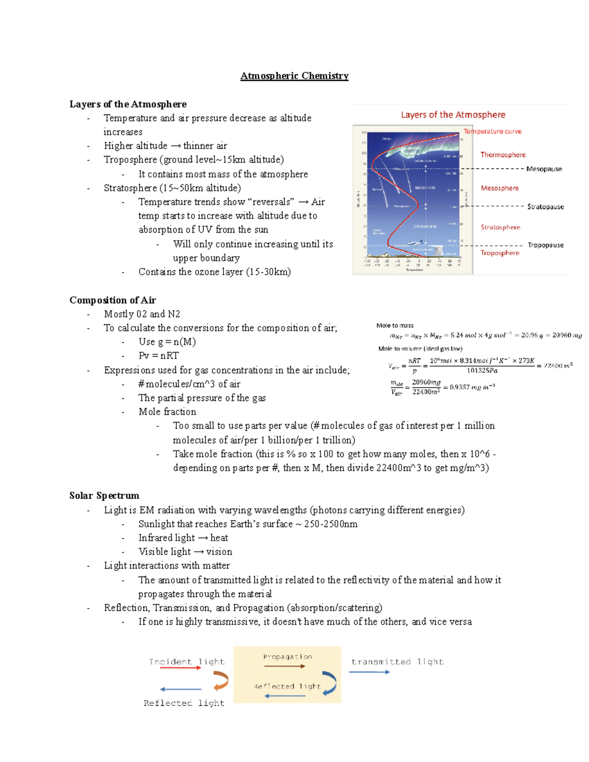 Theme 1 Notes - practice test - Atmospheric Chemistry Layers of the ...