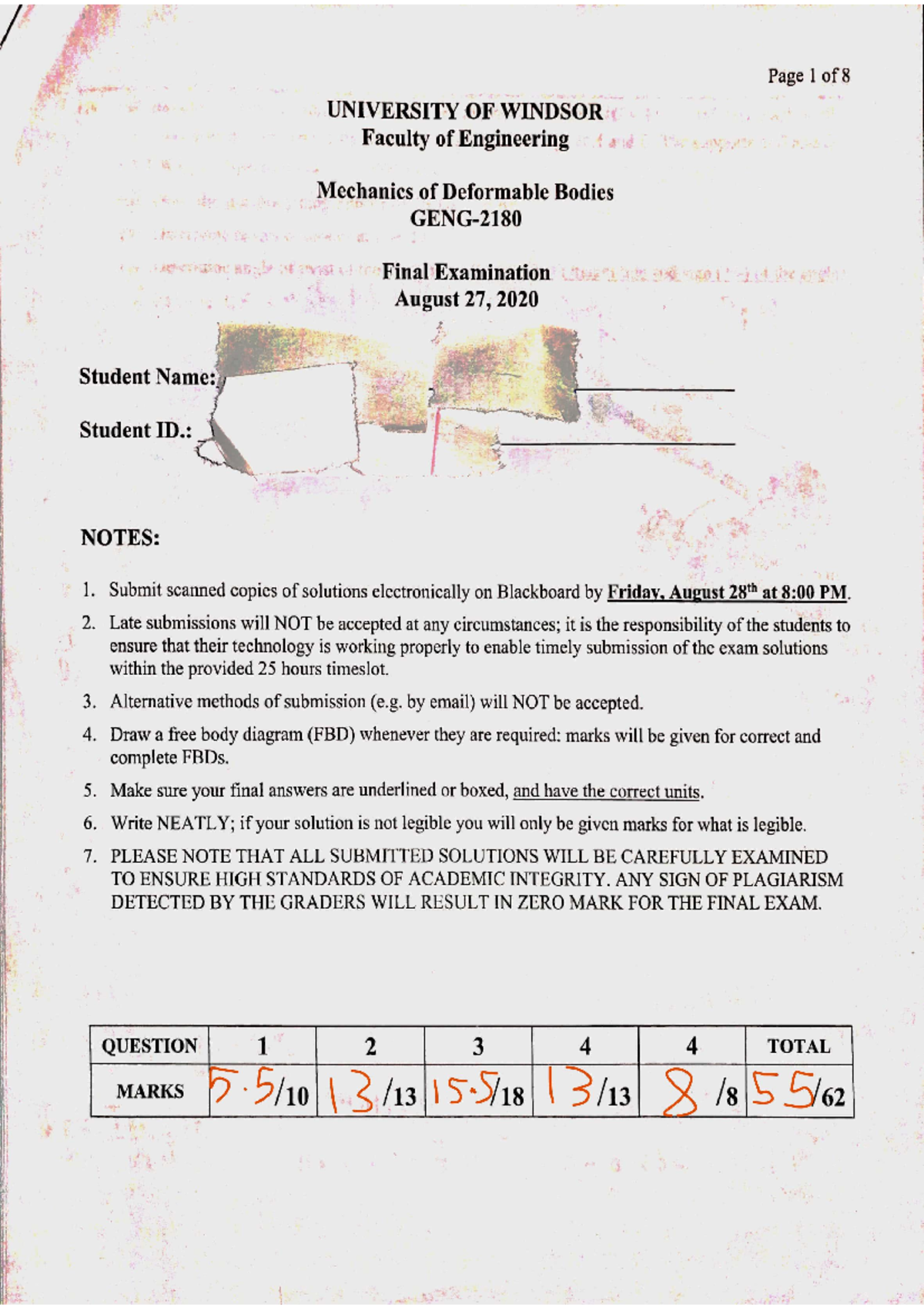 Mechanics Of Deformable Bodies Final Exam - 85 218 - Studocu