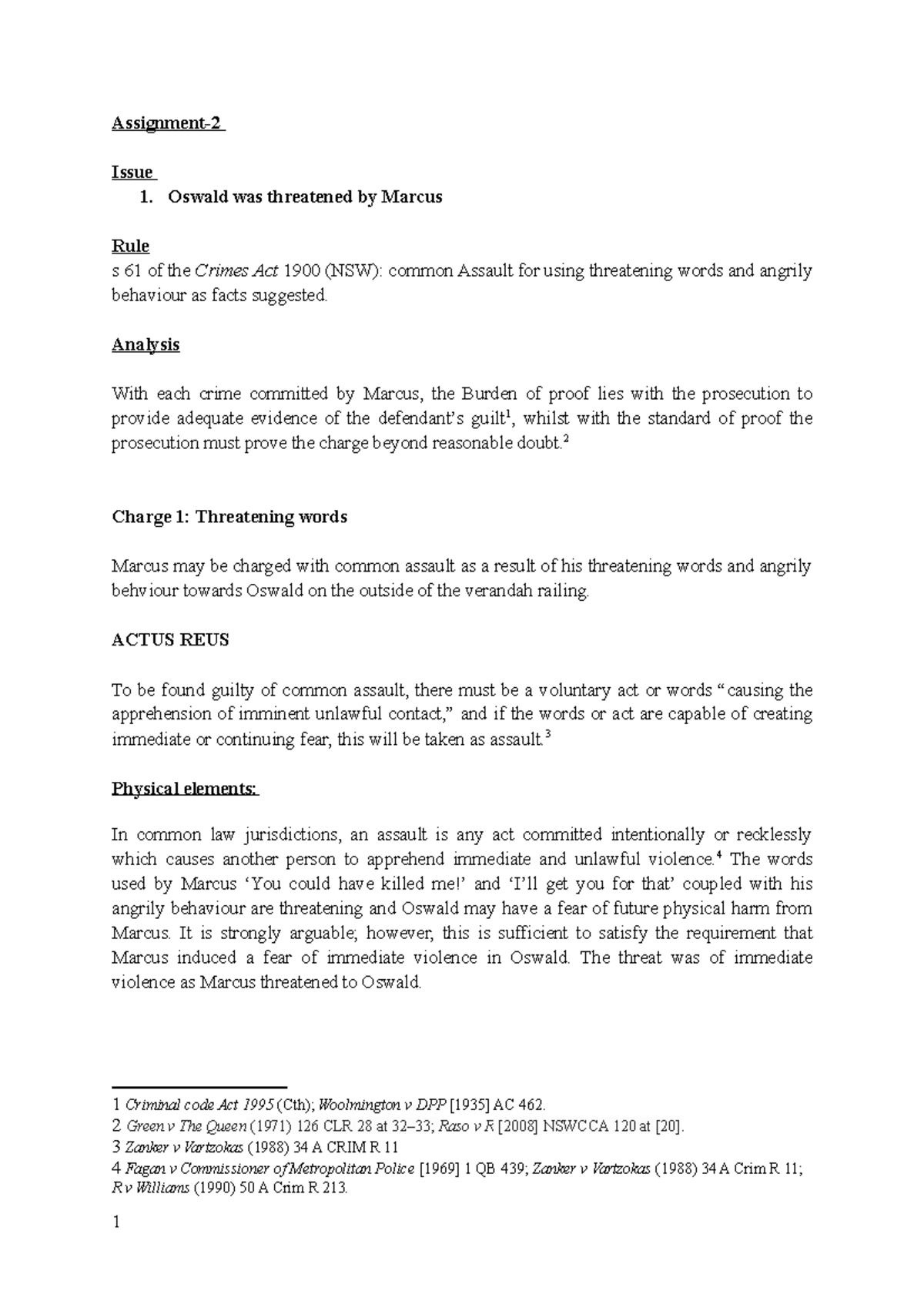 Assignment Criminal law- murder, manslaughter and assault - Assignment ...