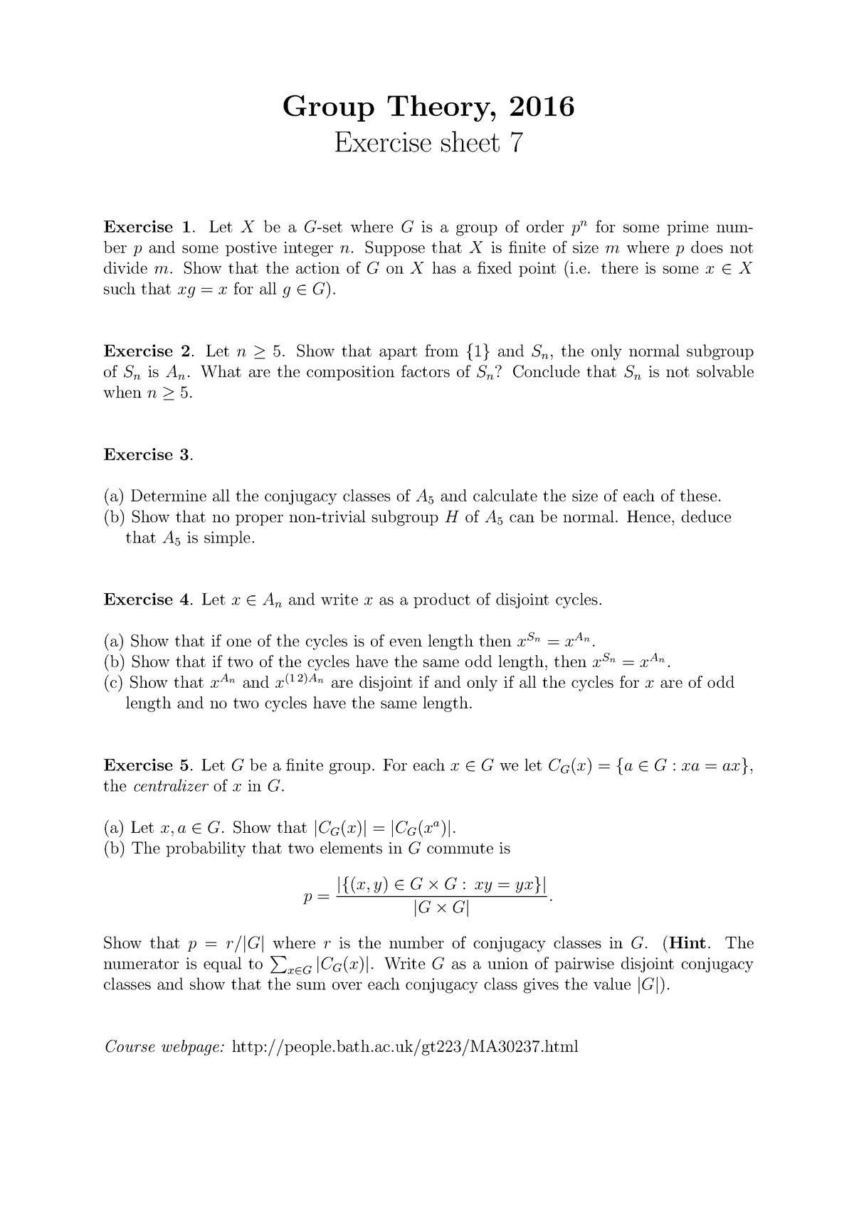 Ma 16 17 Problem Sheet 7 Studocu