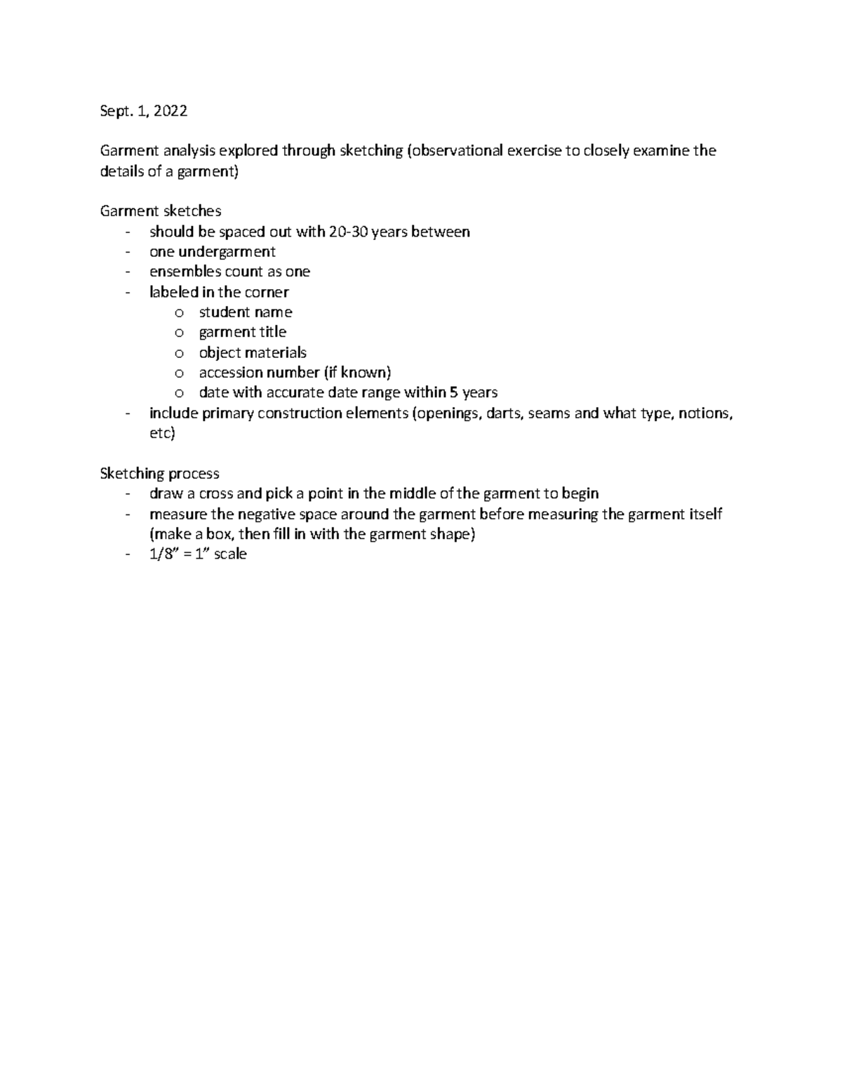 Sketching Info - Sept. 1, 2022 Garment analysis explored through ...
