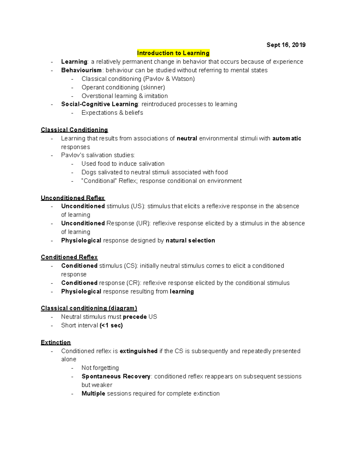 Topic 2 Learning - Lecture notes 2 - Sept 16, 2019 Introduction to ...