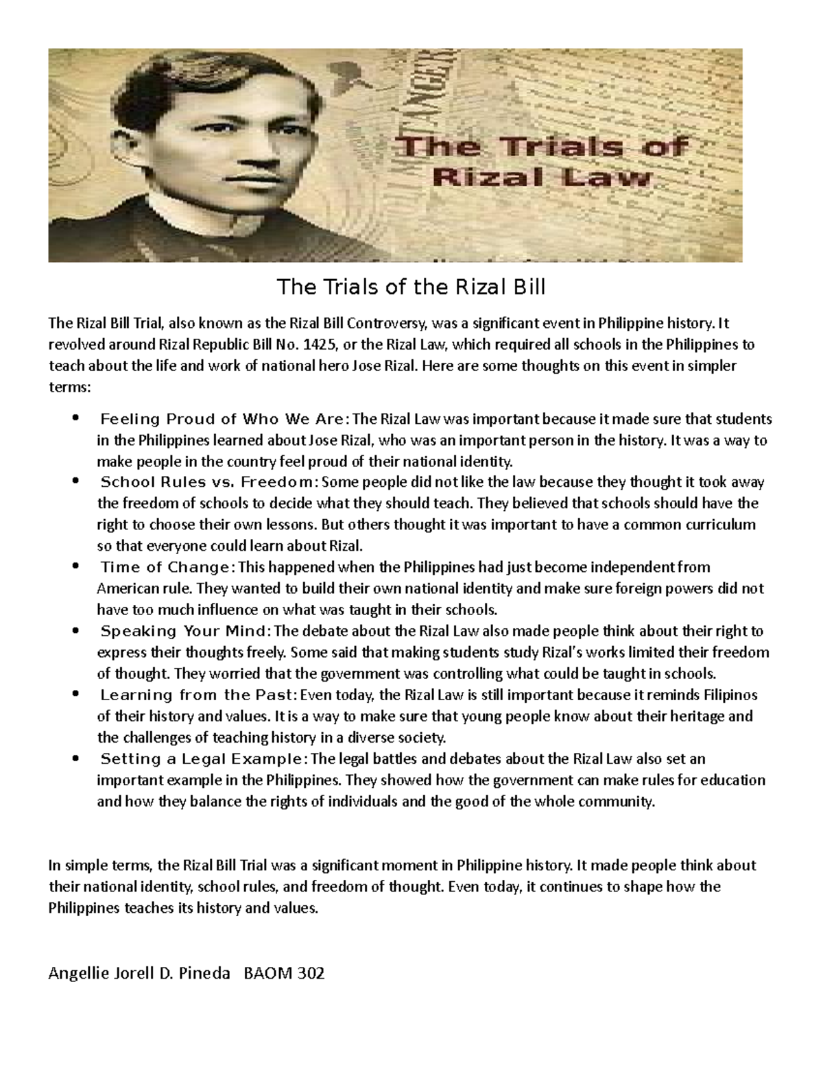 Task Performance The Trials of the Rizal Bill The Rizal Bill Trial