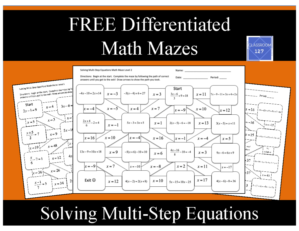 Freesolving Multi Step Equations Differentiated Math Mazes-1 - FREE ...