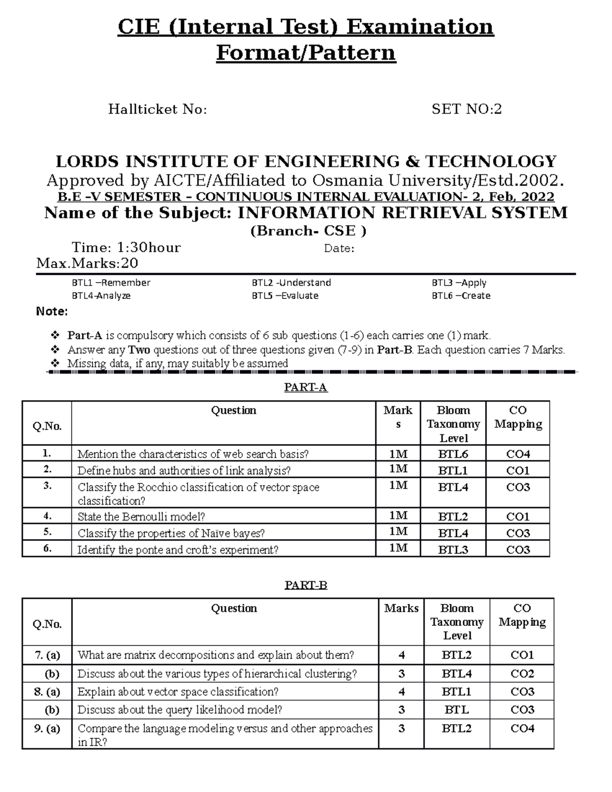 IRS Set-2 - Vbb - CIE (Internal Test) Examination Format/Pattern ...