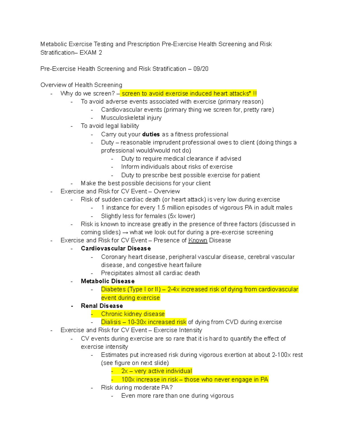 Metabolic Exercise Testing and Prescription - Exam 2 notes - Metabolic ...
