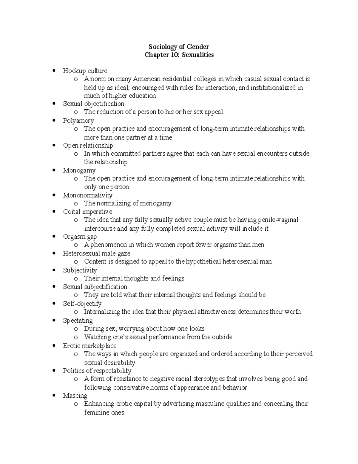 Chapter 10: Sexualities Notes - Sociology of Gender Chapter 10 ...