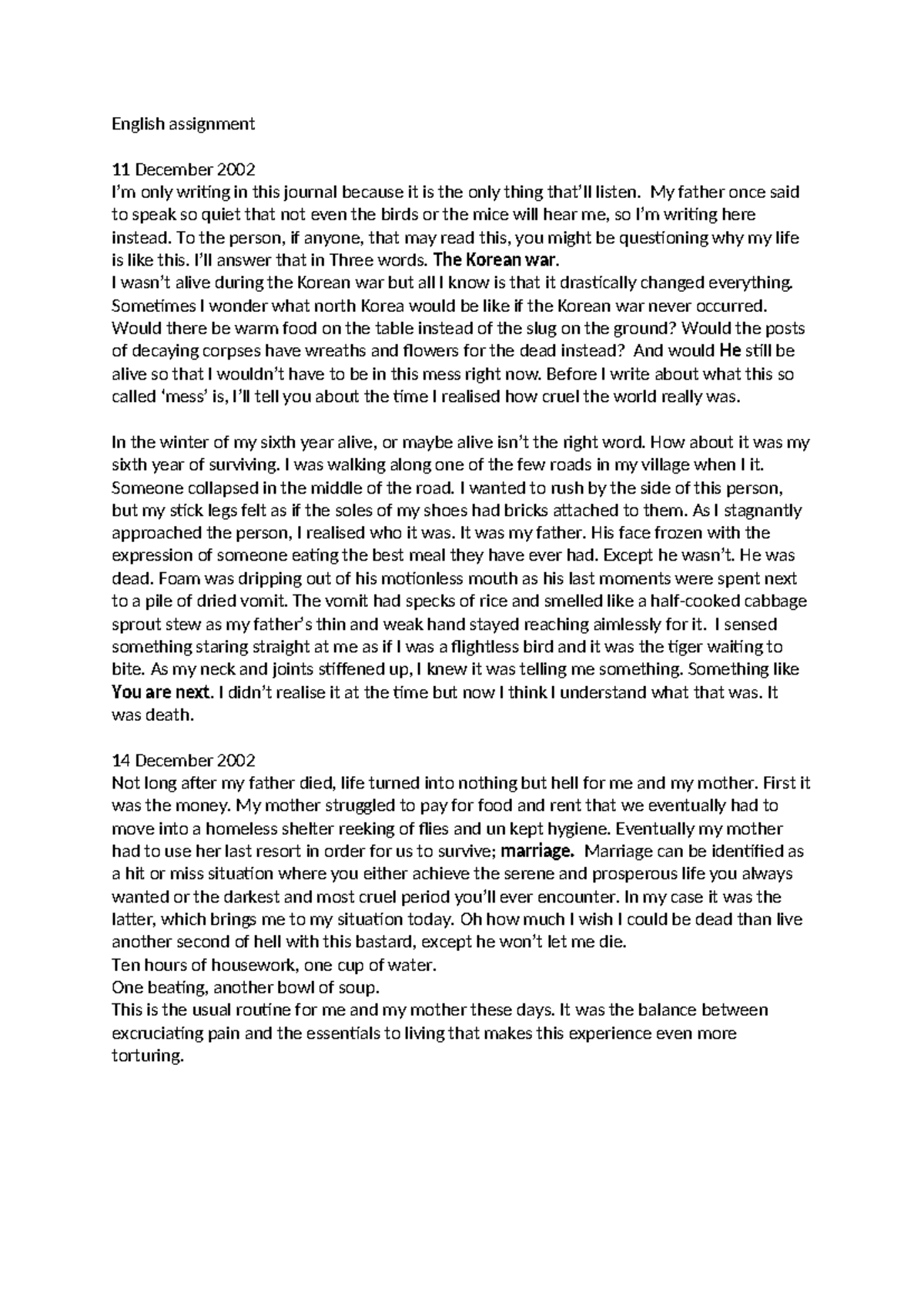 English assignment opening paragraph - English assignment 11 December ...