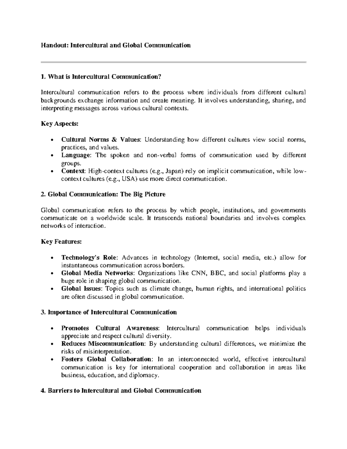 Handout - Intercultural and Global Communication - Handout ...