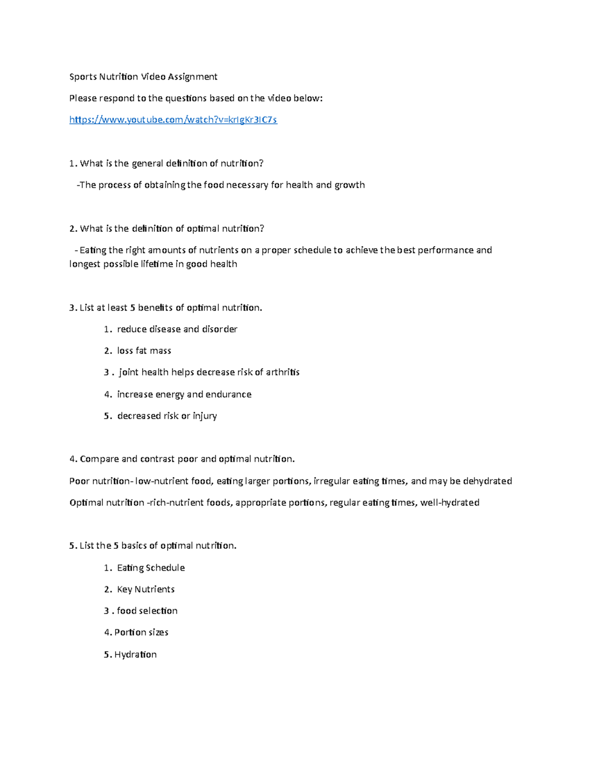 PEDU450 Sports Nutrition Video Sports Nutrition Video Assignment