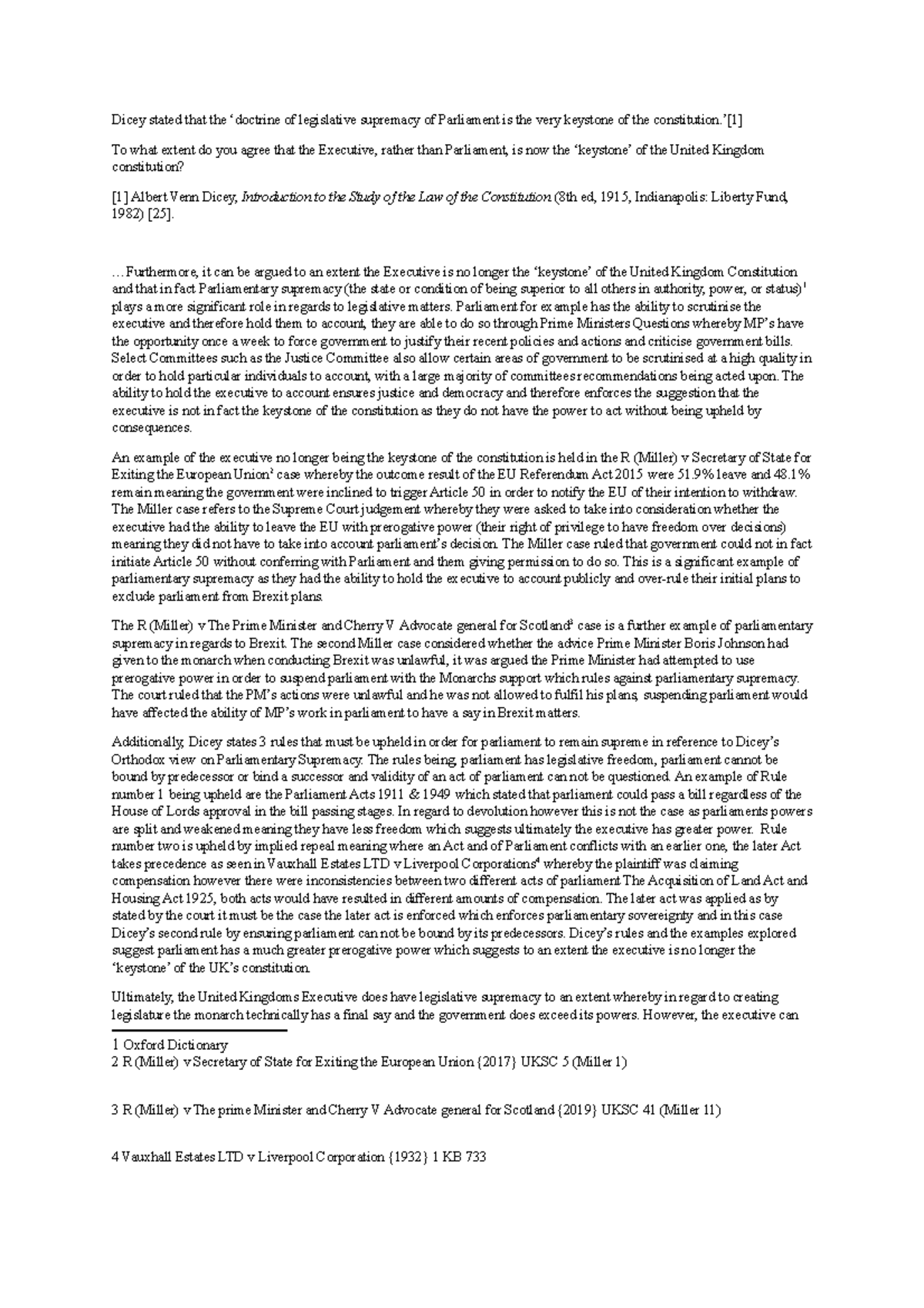 L4 Formative question (21 22) Dicey stated that the ‘doctrine of