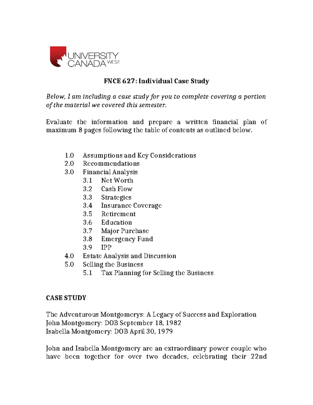 FNCE 627 - Individual Case Study 1 - FNCE 627: Individual Case Study ...