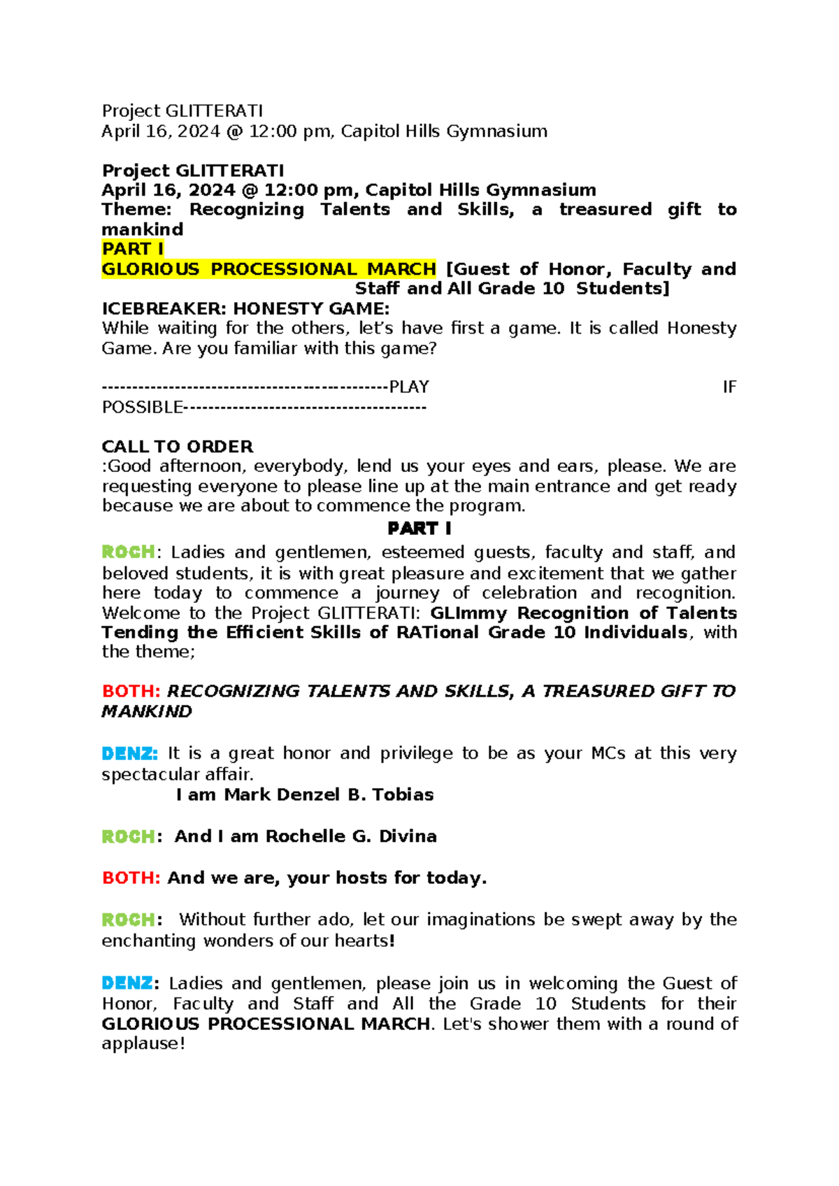 Final script - Tap on a clip to paste it in the text box. - Project ...