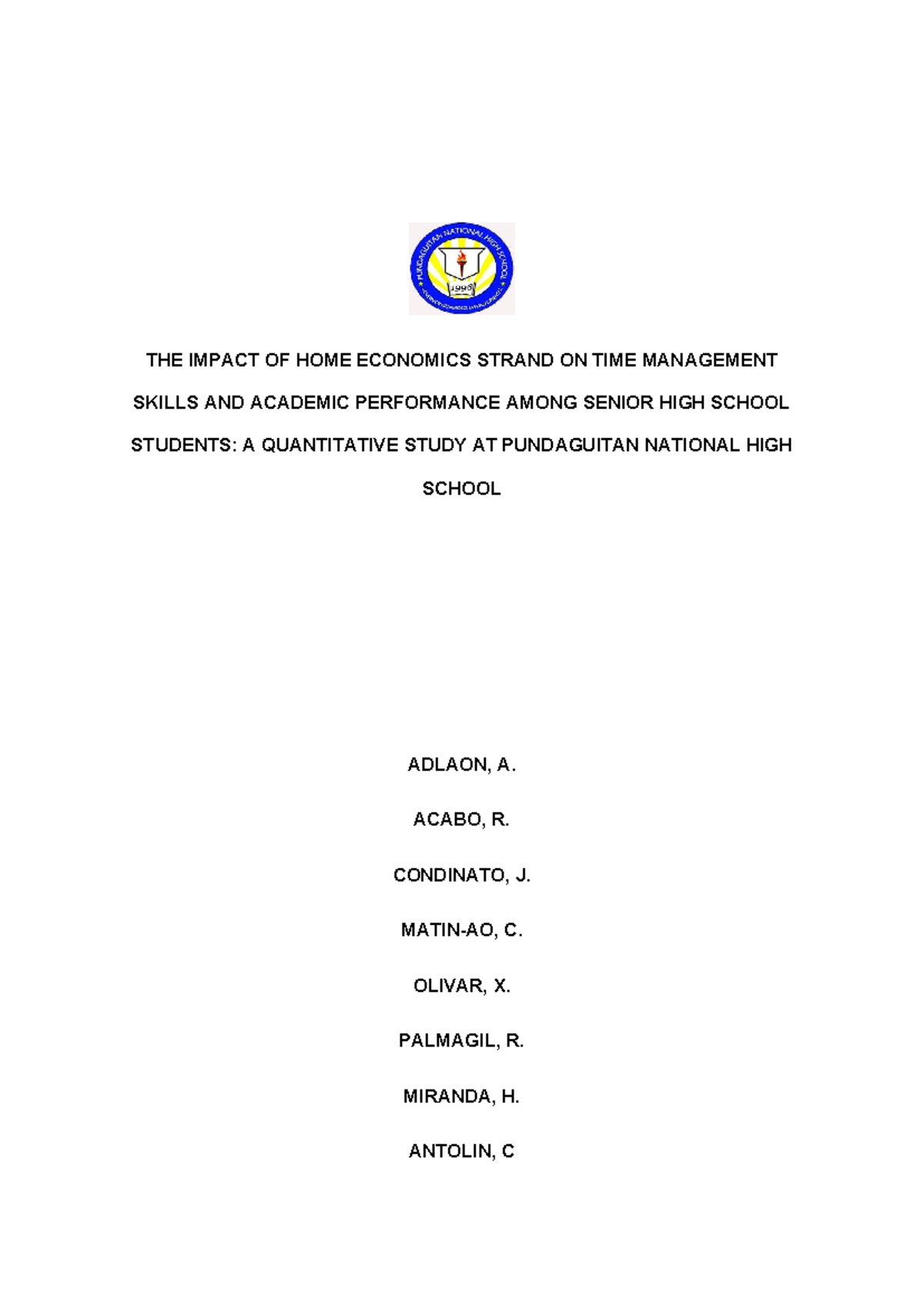 thesis title about home economics strand