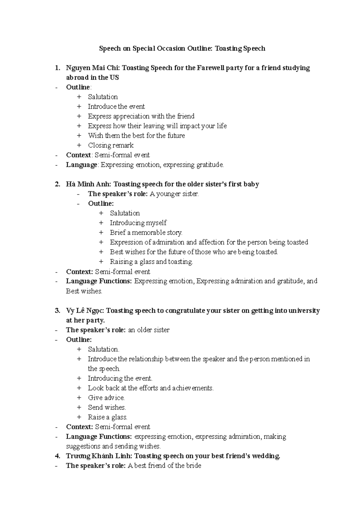 Public Speaking Group 2 Outline Speech on Special Occasion