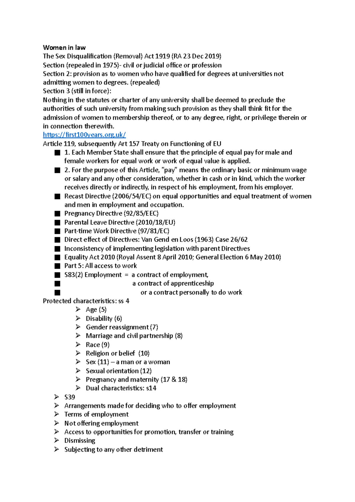 Women In Law Law Notes Women In Law The Sex Disqualification Removal Act 1919 Ra 23 Dec 0207