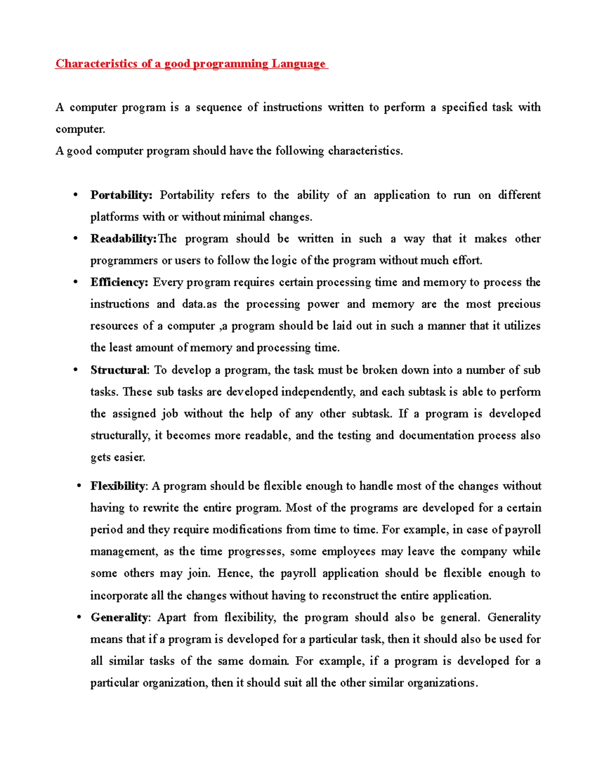 Computerised accounting - Characteristics of a good programming ...