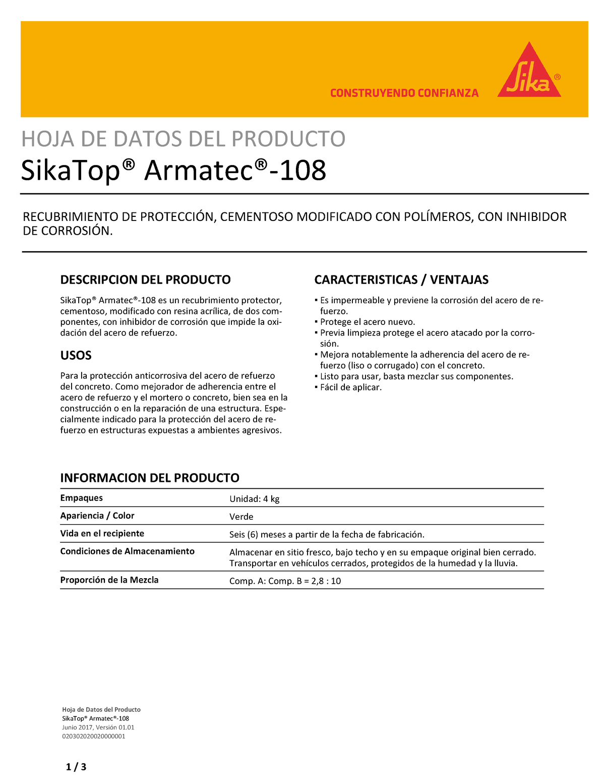 Co-ht Sika Top Armatec 108 - HOJA DE DATOS DEL PRODUCTO SikaTop ...