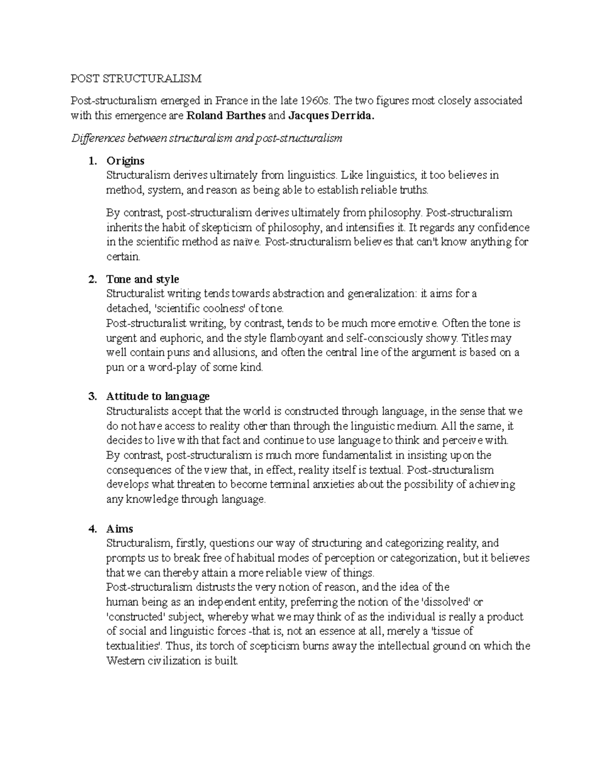 POST Structuralism It's a lecture notes POST STRUCTURALISM Poststructuralism emerged in