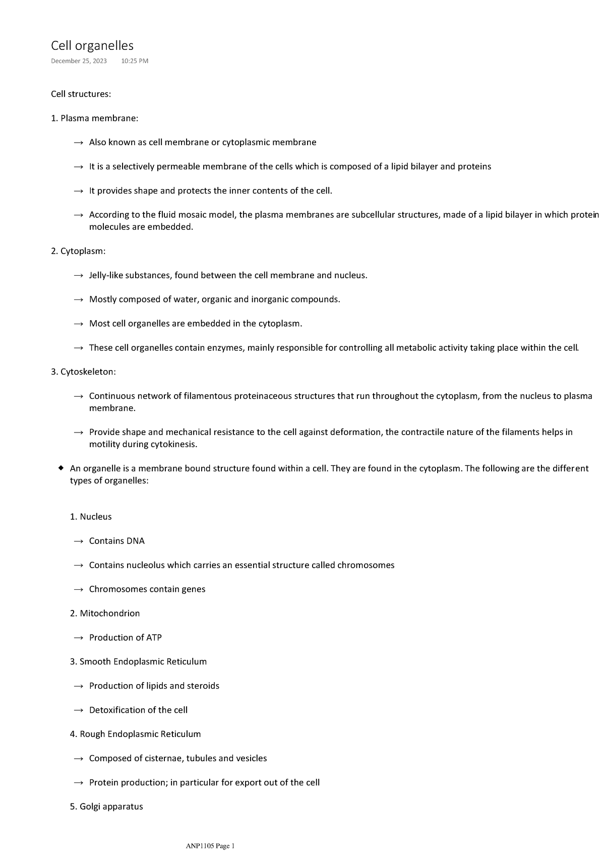 Cell Organelles Anp1105 - Cell Structures: Plasma Membrane: → Also ...