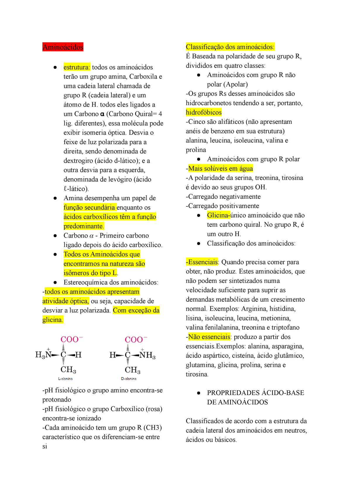 Bioquimica- Aminoacidos, Proteinas E Enzimas - Aminoácidos Estrutura ...