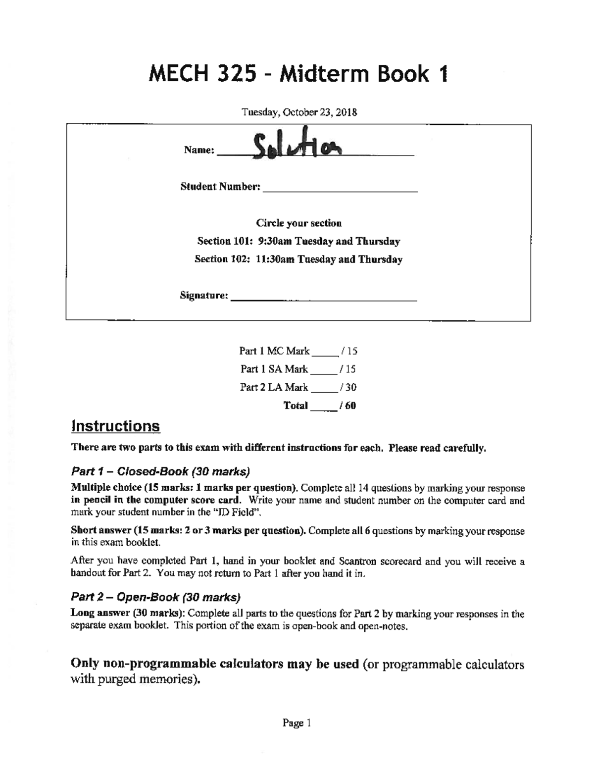2018 Solutions - midterm sol - MECH 325 - Studocu