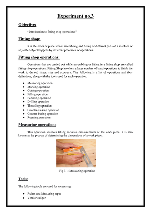 Fitting shop operations - Experiment No. Objective: “Introduction to ...