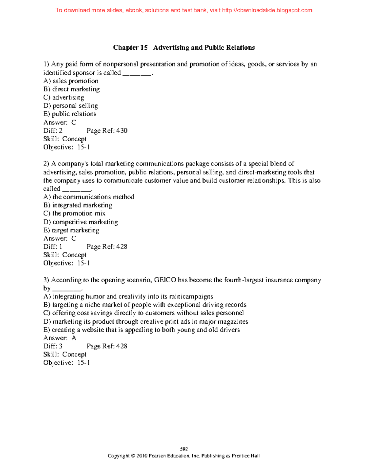 Chapter 15 Q - Test bank - 592 Chapter 15 Advertising and Public ...