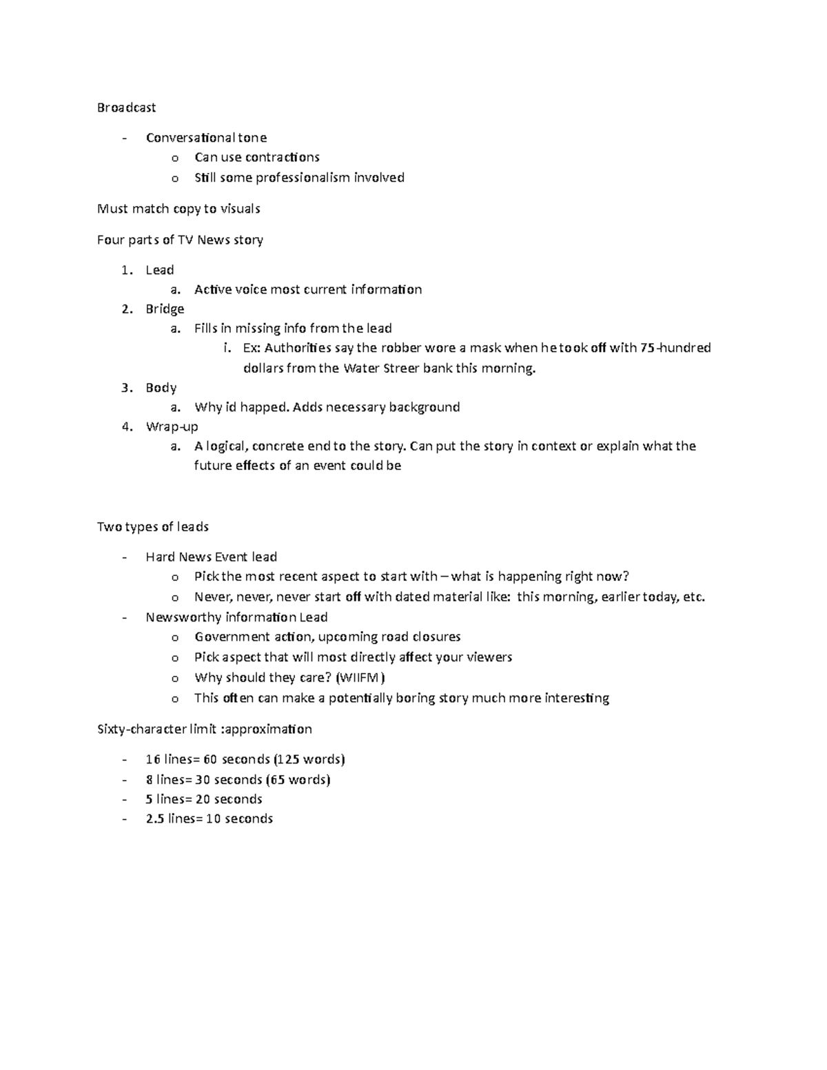 Tv News 3-17-22 - notes over how to write for tv news - Broadcast ...