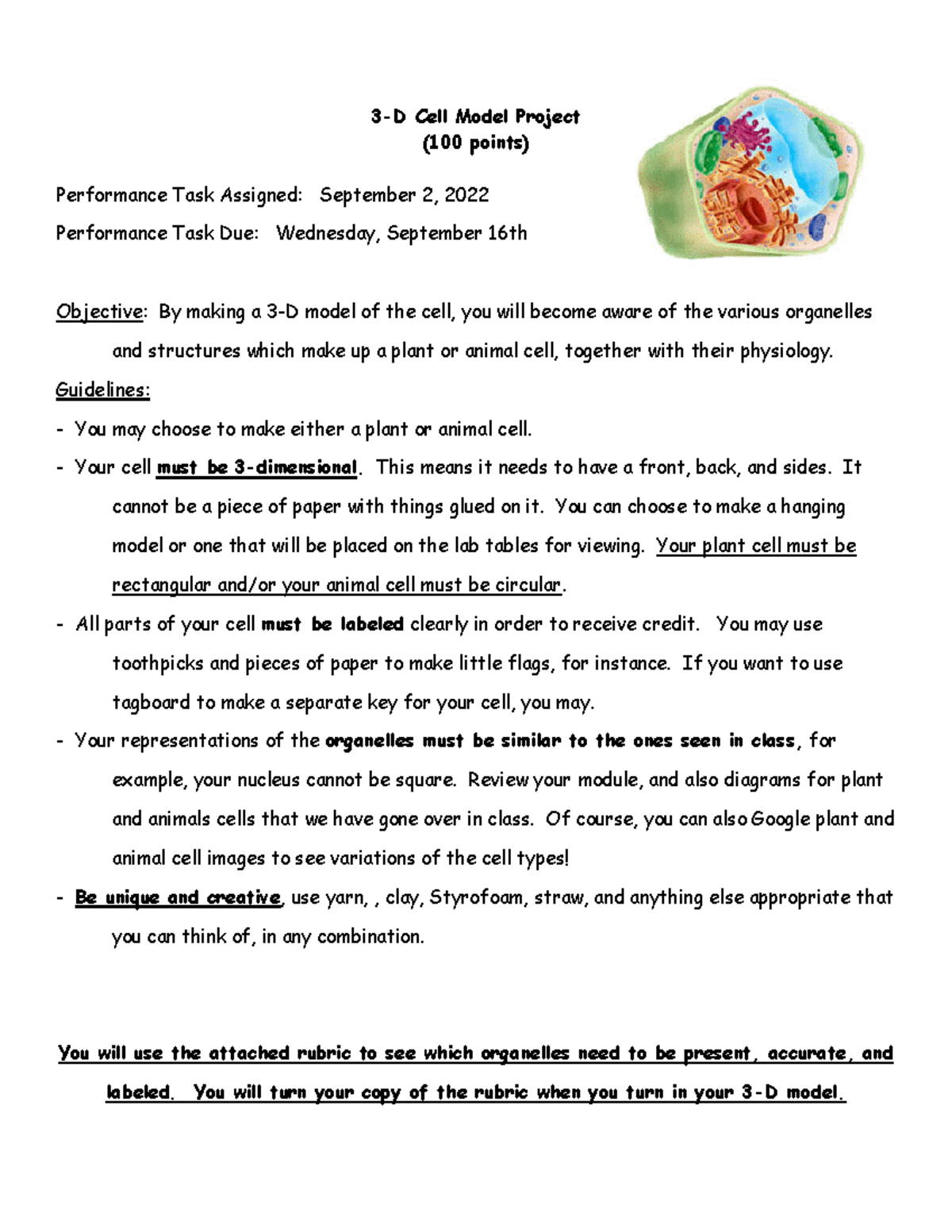 3D Cell Model PT Template new - 3 - D Cell Model Project (100 points ...
