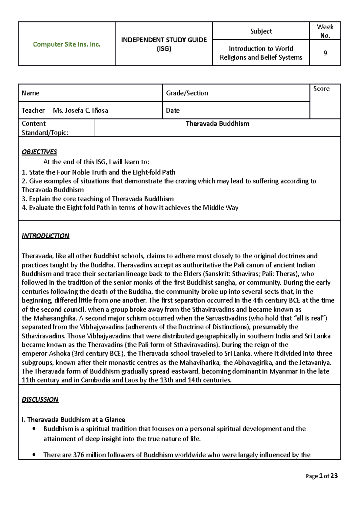ISG Itwrab 9 12 - adsf - Computer Site Ins. Inc. INDEPENDENT STUDY ...