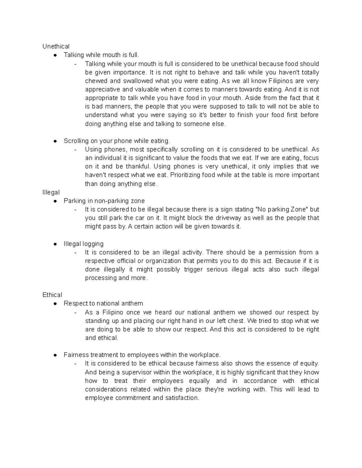 Activity in Ethics - Unethical Talking while mouth is full. - Talking ...